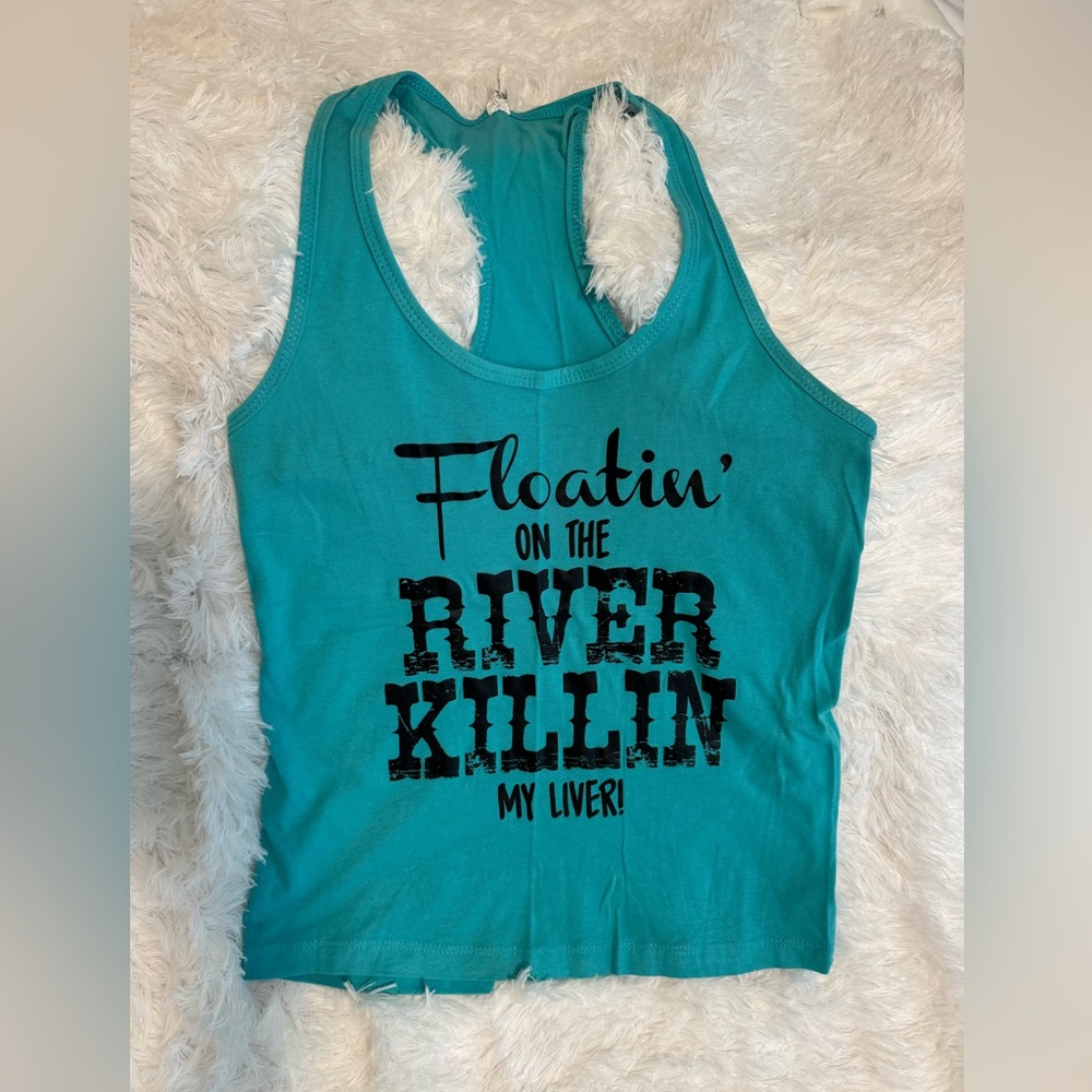Teal Graphic Swim Tank Top racer back